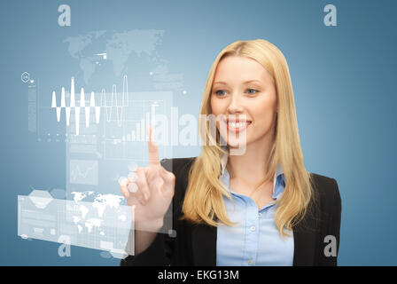 businesswoman working with visrtual screen Stock Photo