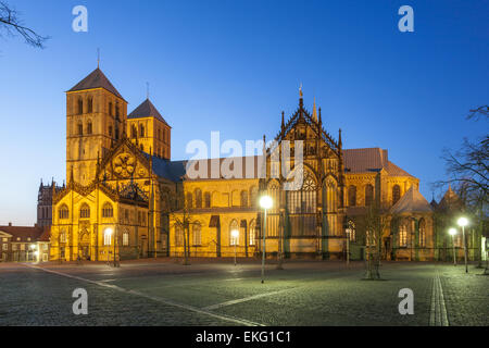 St. Paul's cathedral in Muenster illuminated at night. North Rhine Westphalia, Germany Stock Photo
