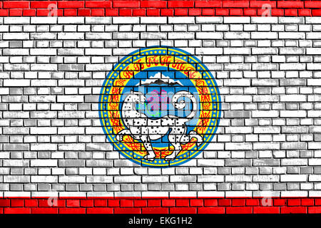 flag of Almaty painted on brick wall Stock Photo