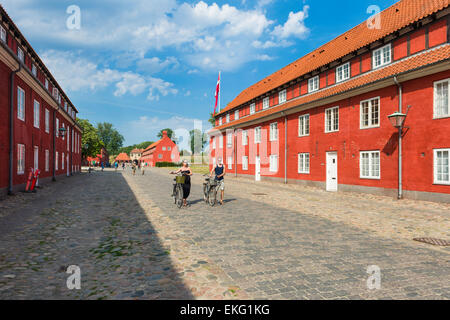 Main street in Kastellet, Copenhagen, a well-preserved star fortress.  The 'rows' are 2-storey terraces built as barracks. Stock Photo