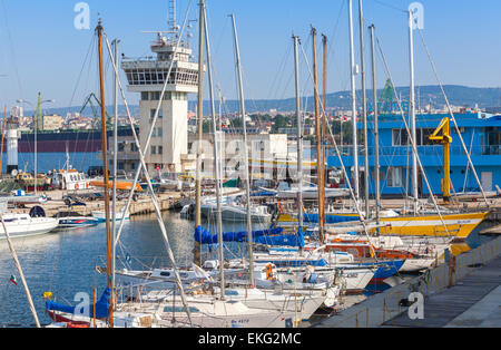 Varna, Bulgaria - July 20, 2015: Sailing yachts and pleasure boats stand in port of Varna Stock Photo