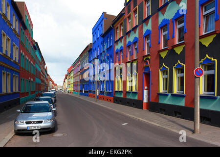 The colorful Otto Richter Street (Otto-Richter-Straße) in the district Sudenburg. Magdeburg, Germany. Stock Photo