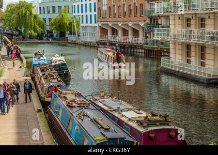 The Regent's Canal with Camden Lock in the background on a bright day summer day London England UK Stock Photo