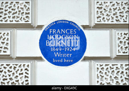 London, England, UK. Commemorative Blue Plaque: Frances Hodgson Burnett, 1849 - 1924, writer, lived here. 63 Portland Place Stock Photo