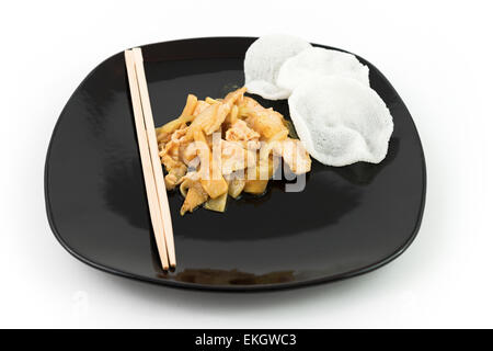 chinese beef and bamboo on black flat Stock Photo