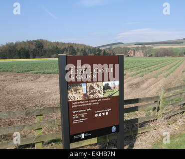 Welcome sign for Edzell Castle Scotland  April 2015 Stock Photo