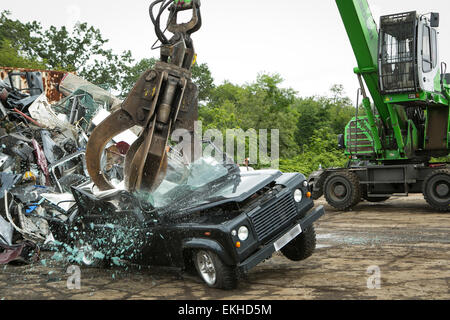 Land Rover Defender destroyed for Customs violations upon entering the United States from the United Kingdom.  James Tourtellotte Stock Photo