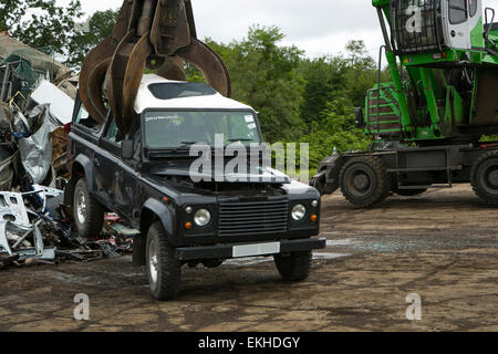 Land Rover Defender destroyed for Customs violations upon entering the United States from the United Kingdom.  James Tourtellotte Stock Photo