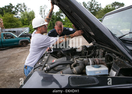 Land Rover Defender destroyed for Customs violations upon entering the United States from the United Kingdom.  James Tourtellotte Stock Photo