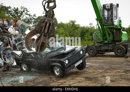 Land Rover Defender destroyed for Customs violations upon entering the United States from the United Kingdom.  James Tourtellotte Stock Photo