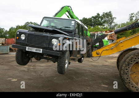 Land Rover Defender destroyed for Customs violations upon entering the United States from the United Kingdom.  James Tourtellotte Stock Photo