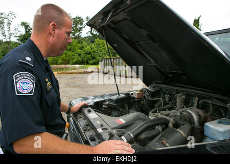 Land Rover Defender destroyed for Customs violations upon entering the United States from the United Kingdom.  James Tourtellotte Stock Photo