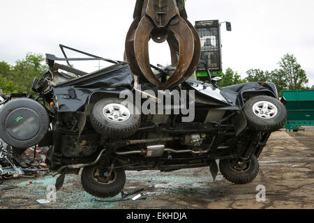 Land Rover Defender destroyed for Customs violations upon entering the United States from the United Kingdom.  James Tourtellotte Stock Photo