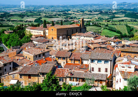 San Gimignano, Tuscany. Medieval walled city, known for his beautiful towers, main tuscan landmark of Italy. Stock Photo
