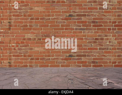 Old red brick wall with stone marble floor Stock Photo