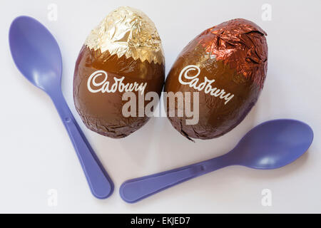 Cadbury Dairy Milk Egg 'n' Spoon - choc-full of fluffy delicious milky mousse and choc-full of fluffy delicious chocolate mousse - ready  for Easter Stock Photo