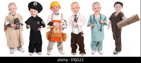 Six Occupation Versions Represented by a Child Police Construction Doctor Mail and Photographer Stock Photo