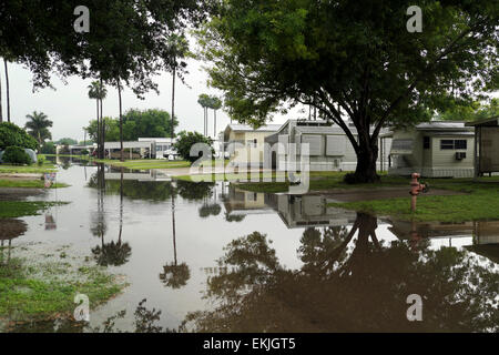 April flooding in a mobile home/RV Park in Mission, Texas, USA Stock Photo