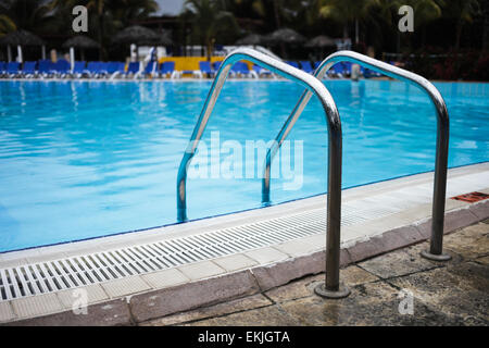 Empty Swimming Pool Ladder Close-up Stock Photo