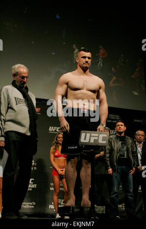 Kraków, Poland. 10th April, 2015. Mirko Cro Cop Weighs in at 232 LBS before thier fight with Gabriel Gonzaga ahead of UFC Fight Night: GONZAGA VS. CRO COP 2 at TAURON Arena Weighs in at before thier fight with ahead of UFC Fight Night: GONZAGA VS. CRO COP 2 at TAURON Arena Credit:  Dan Cooke/Alamy Live News Stock Photo