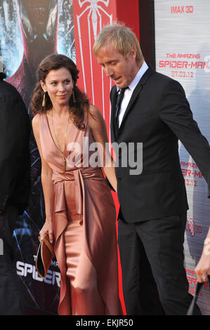 LOS ANGELES, CA - JUNE 29, 2012: Rhys Ifans & girlfriend Anna Friel at the world premiere of his movie 'The Amazing Spider-Man' at Regency Village Theatre, Westwood. Stock Photo