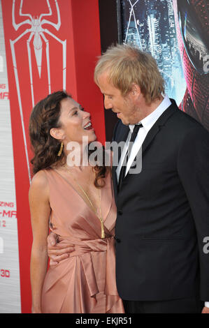 LOS ANGELES, CA - JUNE 29, 2012: Rhys Ifans & girlfriend Anna Friel at the world premiere of his movie 'The Amazing Spider-Man' at Regency Village Theatre, Westwood. Stock Photo