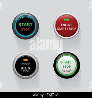 Set of start stop engine buttons (illustration) Stock Vector