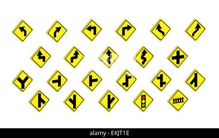yellow road signs, traffic signs vector set on white background Stock Vector