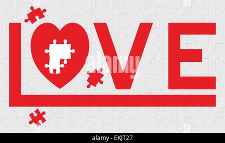 The illustration of red love jigsaw puzzle Stock Vector
