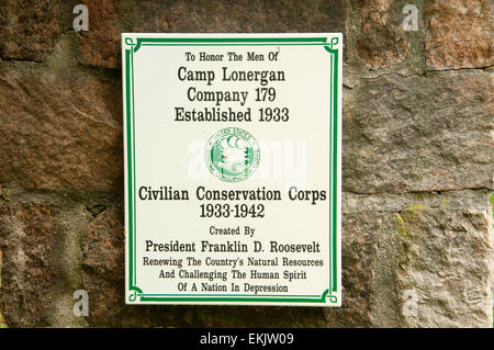 Camp Lonergan CCC (Civilian Conservation Corps) sign, Pachaug State Forest, Connecticut Stock Photo