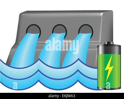 Illustration of a hydroelectric dam generating power and electricity Stock Vector