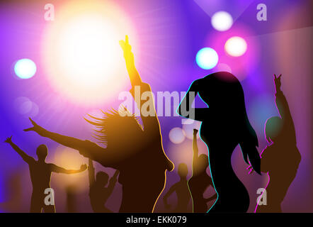 NIght Club People Crowd Dancing Silhouettes Stock Photo