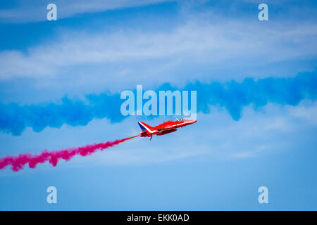 Red Arrows in tight formation at the Southport airshow. Stock Photo