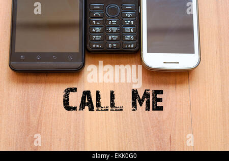 Mobile Telephones Text Concept - smartphone and old mobile telephone Stock Photo