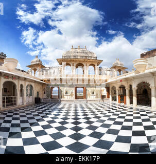 City Palace museum with surreal chess floor in Udaipur, Rajasthan, India Stock Photo