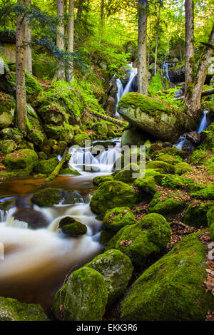 River with small waterfalls in a gorge, Ysperklamm Stock Photo