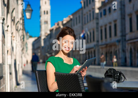 Woman traveling in Dubrovnik city Stock Photo