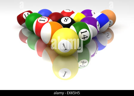 billiard balls isolated on white background with reflection Stock Photo