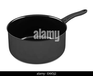 Black stainless steel saucepan with glass lid isolated on white ...