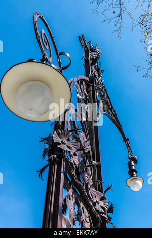 Modernist style streetlight, built in 1906 and recently restored on the Passeig de Gracia, Barcelona, Catalonia, Spain