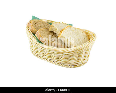 Fresh bread in wicker basket on an isolated background Stock Photo