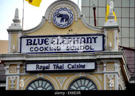 Bangkok, Thailand:  Facade of the renowned Blue Elephant Thai cooking school and restaurant on Sathorn Road Stock Photo