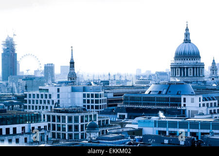 A view of the London skyline, including St Paul's cathedral and the London Eye, taken from the City of London Stock Photo
