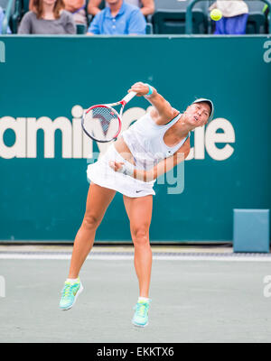 Charleston, SC, USA. 11th Apr, 2015. [Q] Lucie Hradecka (CZE) serves to [7] Madison Keys (USA) during their semifinal match for the Family Circle Cup at the Family Circle Tennis Center in Charleston, SC.Madison Keys defeats Lucie Hradecka 6-1, 6-4 Credit:  csm/Alamy Live News