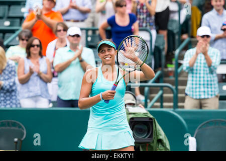 Charleston, SC, USA. 11th Apr, 2015. [7] Madison Keys (USA) celebrates after winning the match 6-1, 6-4 against [Q] Lucie Hradecka (CZE) for the Family Circle Cup at the Family Circle Tennis Center in Charleston, SC. Credit:  csm/Alamy Live News