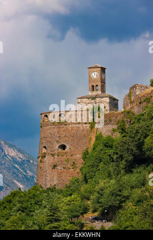 Old citadel and castle of Gjirokaster in the mountain, UNESCO World Heritage site, Albania Stock Photo