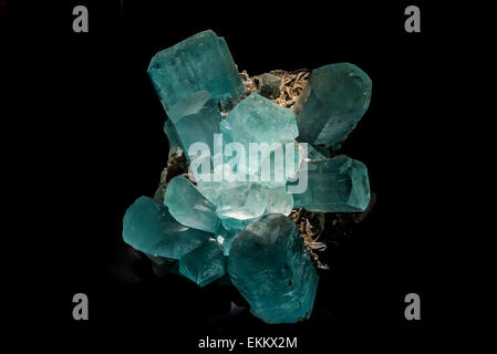 Light blue crystals of Aquamarine, a variety of mineral Beryl. Stock Photo