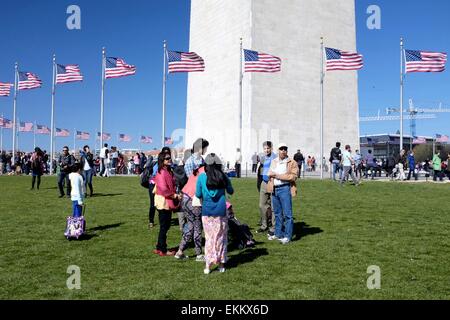 Crowds in front of Washington Monument during Cherry Blossom Festival Stock Photo