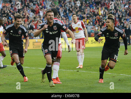 Washington, DC, USA. 11th Apr, 2015. D.C. United midfielder Perry Kitchen (23) celebrates his goal against the New York Red Bulls in the first half at RFK Stadium in Washington. United and the Red Bulls tied, 2-2. Credit:  Chuck Myers/ZUMA Wire/Alamy Live News Stock Photo