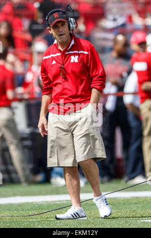 Nebraska head coach Mike Riley walks the sidelines during the first ...